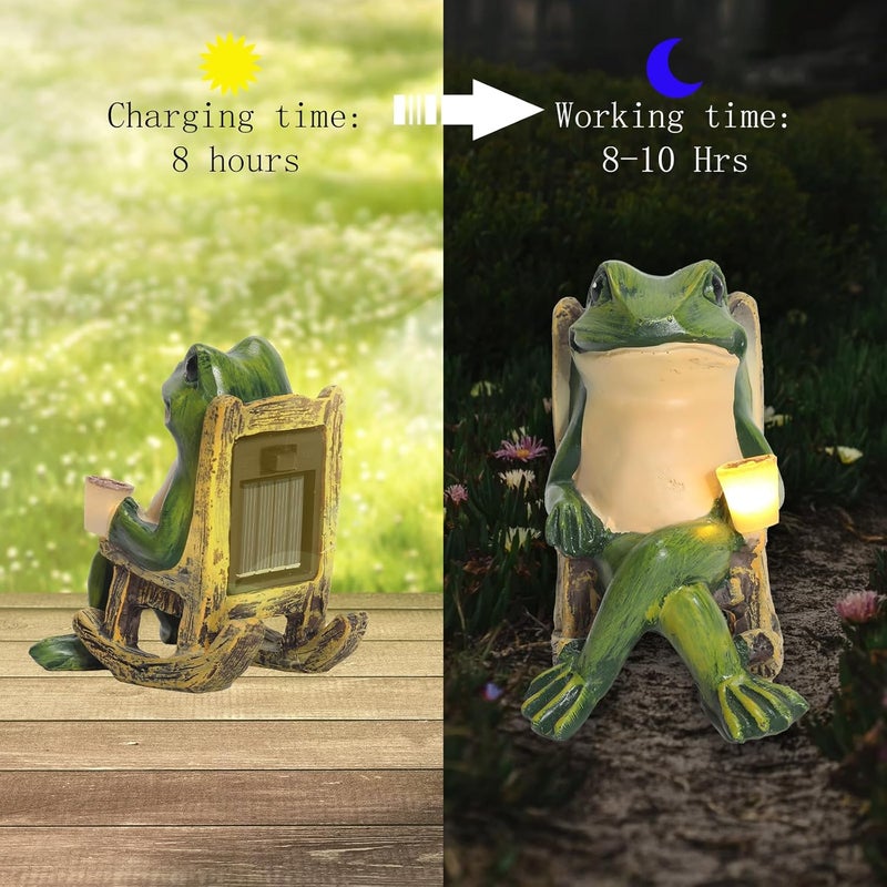 halp·ssfm Miniature Frog Garden Statue Solar Light Outdoor Decor Frog Figurine for Outdoor Indoor Home Lawn Yard Balcony Porch Patio for Women Mom Grandma 3.74"x2.75"x3.93" - Image 5